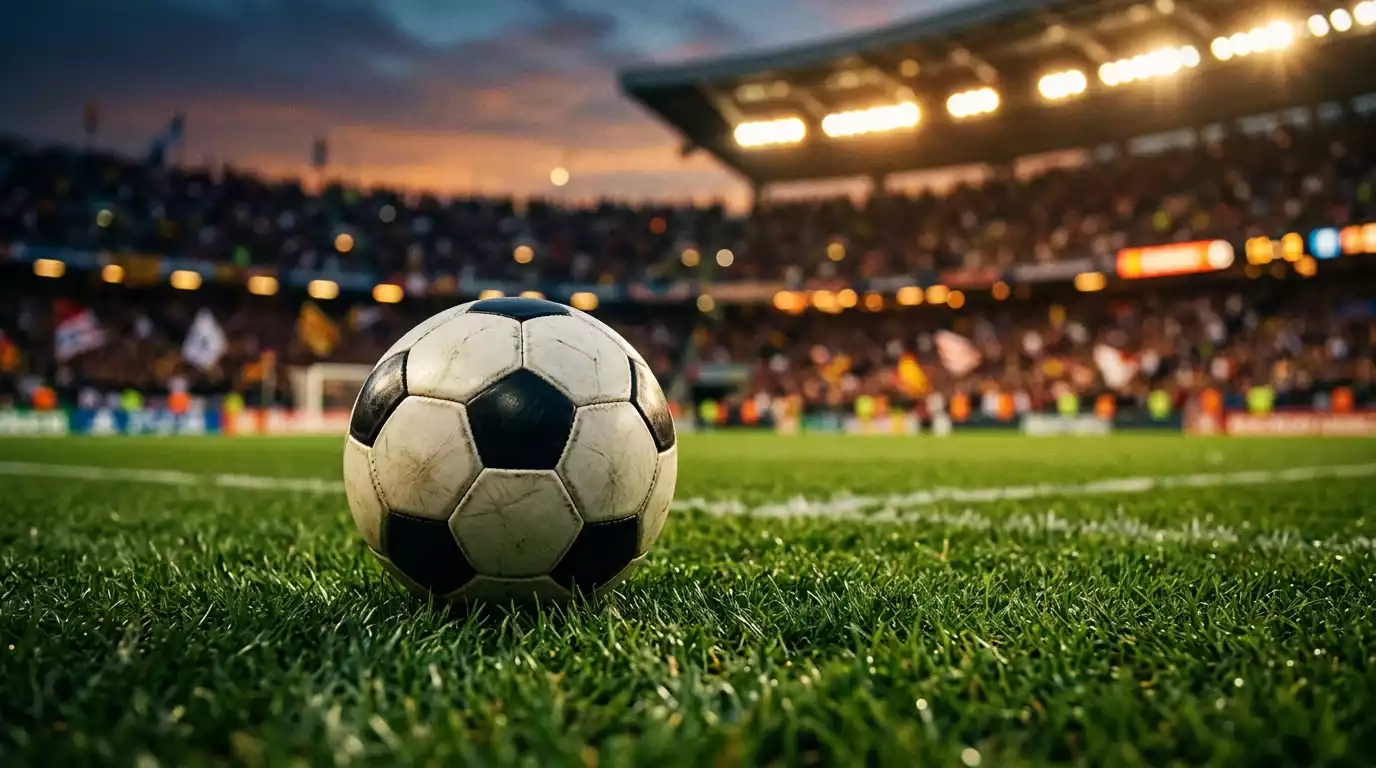 Futbalová lopta na trávniku štadióna pred večerným zápasom MS 2026