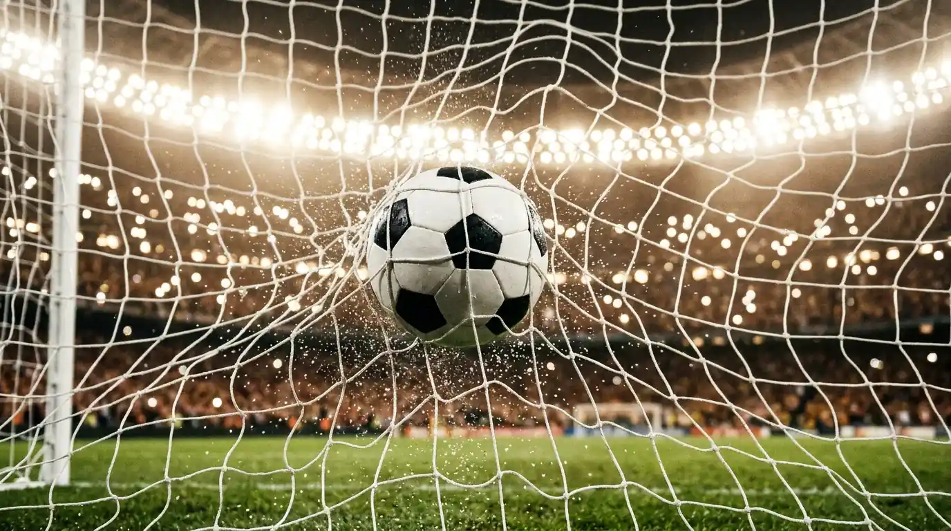 Futbalová lopta v sieti brány ako symbol gólového rekordu